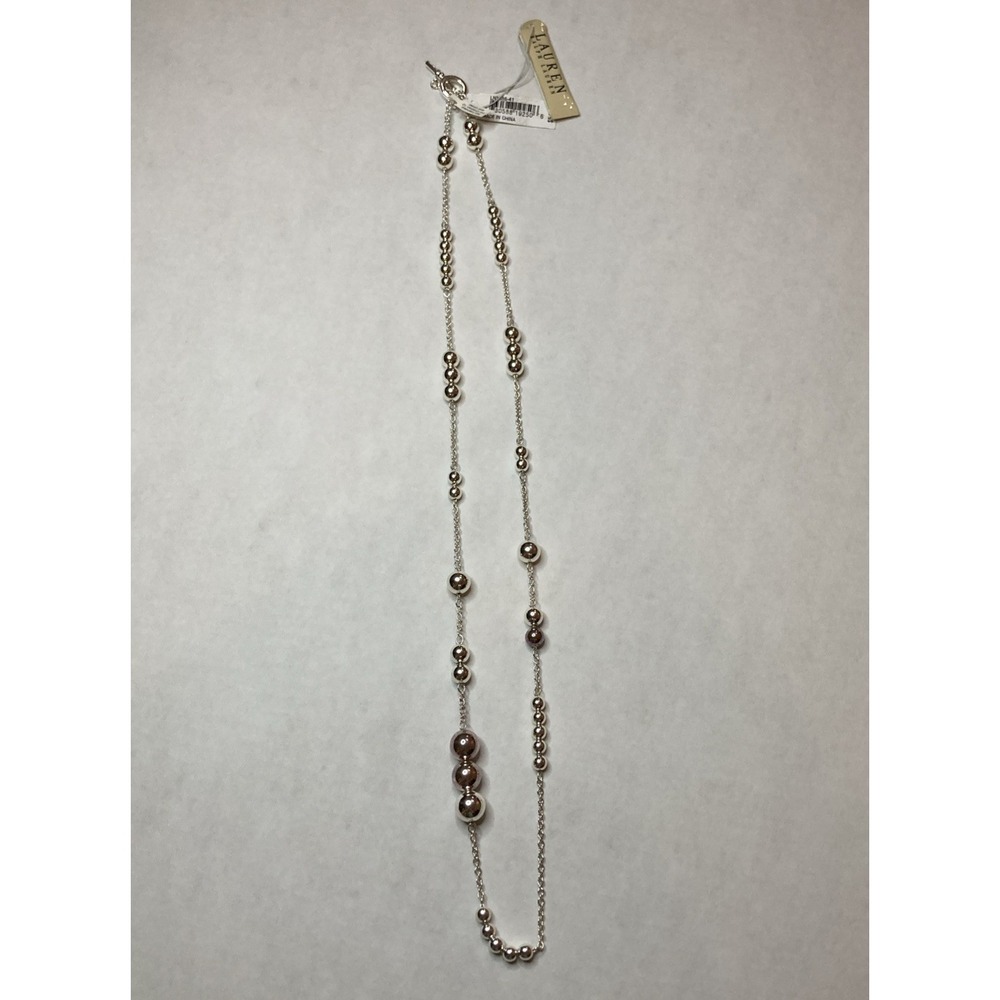 Lauren Ralph Lauren Silver Tone Ball & Chain Necklace 32" NWT